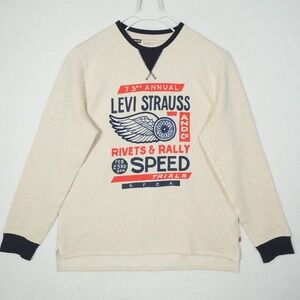 Levis Strauss Sweatshirt Men's‎ L Beige Rivets & Rally Speed Trials 73rd Annual